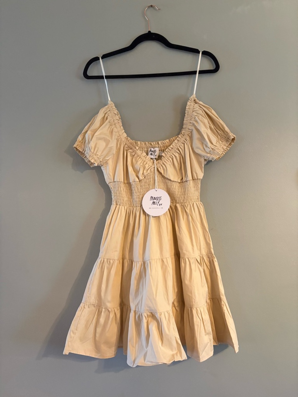NWT Princess Polly Daniela Cream Tiered Puff-Sleeve Dress